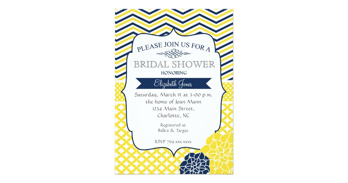 Navy and Yellow Bridal Shower Invitations Navy Blue and Yellow Bridal Shower Invitation