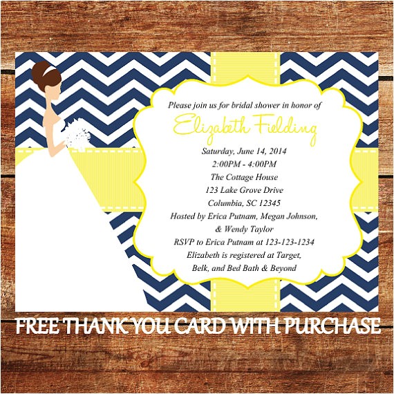 Navy and Yellow Bridal Shower Invitations Printable Bridal Shower Invitation Navy Blue by Benevolentink