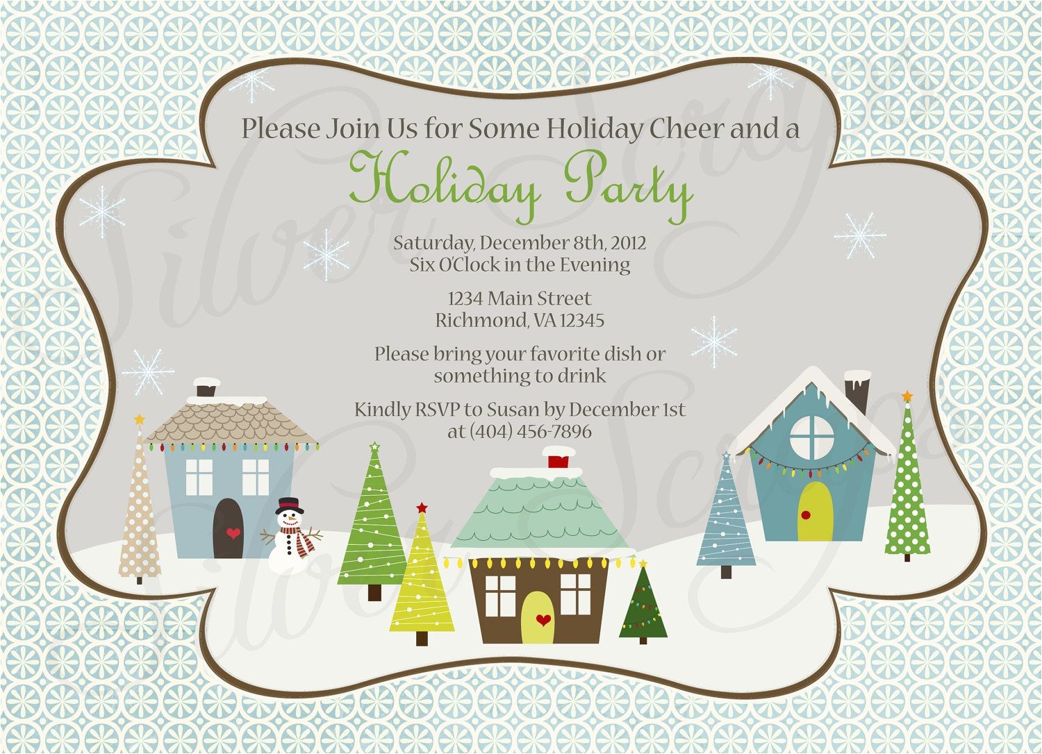 Neighborhood Holiday Party Invitation Wording Holiday Houses Landscape Custom Christmas Party Invitation
