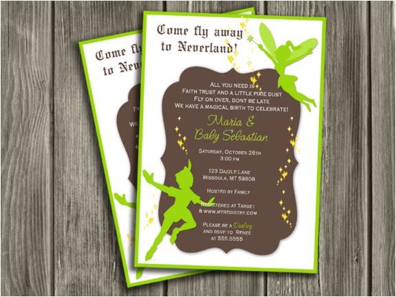 Neverland Baby Shower Invitations Neverland Peter Pan and Tinkerbell Inspired Baby Shower
