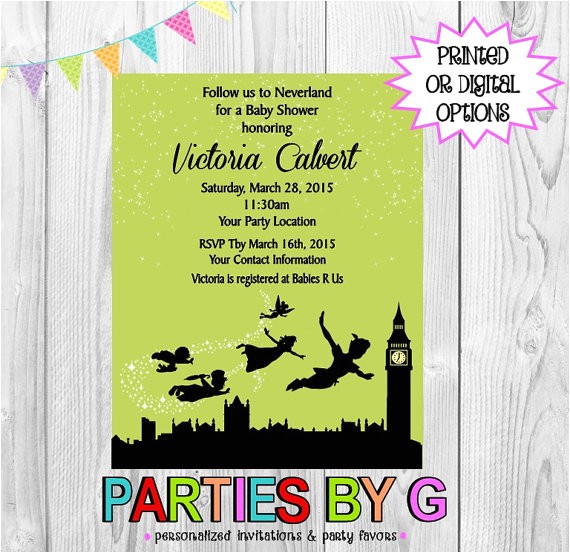 Neverland Baby Shower Invitations Peter Pan Baby Shower Birthday Party Any Color by