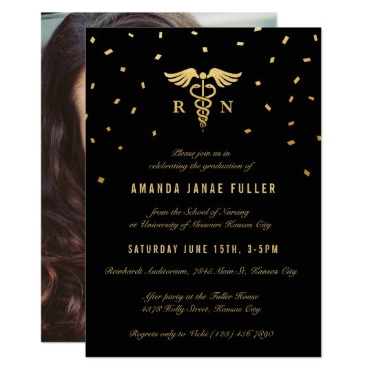 Nursing Graduation Party Invitations Templates Nursing Graduation Invitations Gold & Black