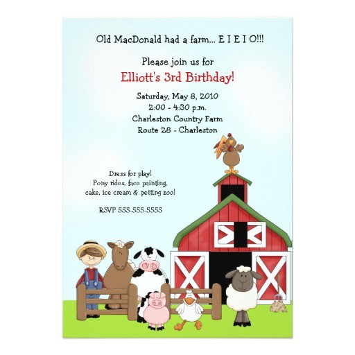 Old Macdonald Had A Farm Birthday Invitations Old Macdonald Eieio Farm Barnyard Birthday Invite