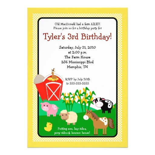 Old Macdonald Had A Farm Birthday Invitations Old Macdonald Farm Eieio 5×7 Birthday Invitation 5" X 7