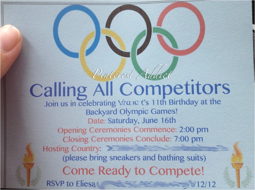 Olympic Birthday Party Invitations Olympic themed Birthday Party Pinterest Addict