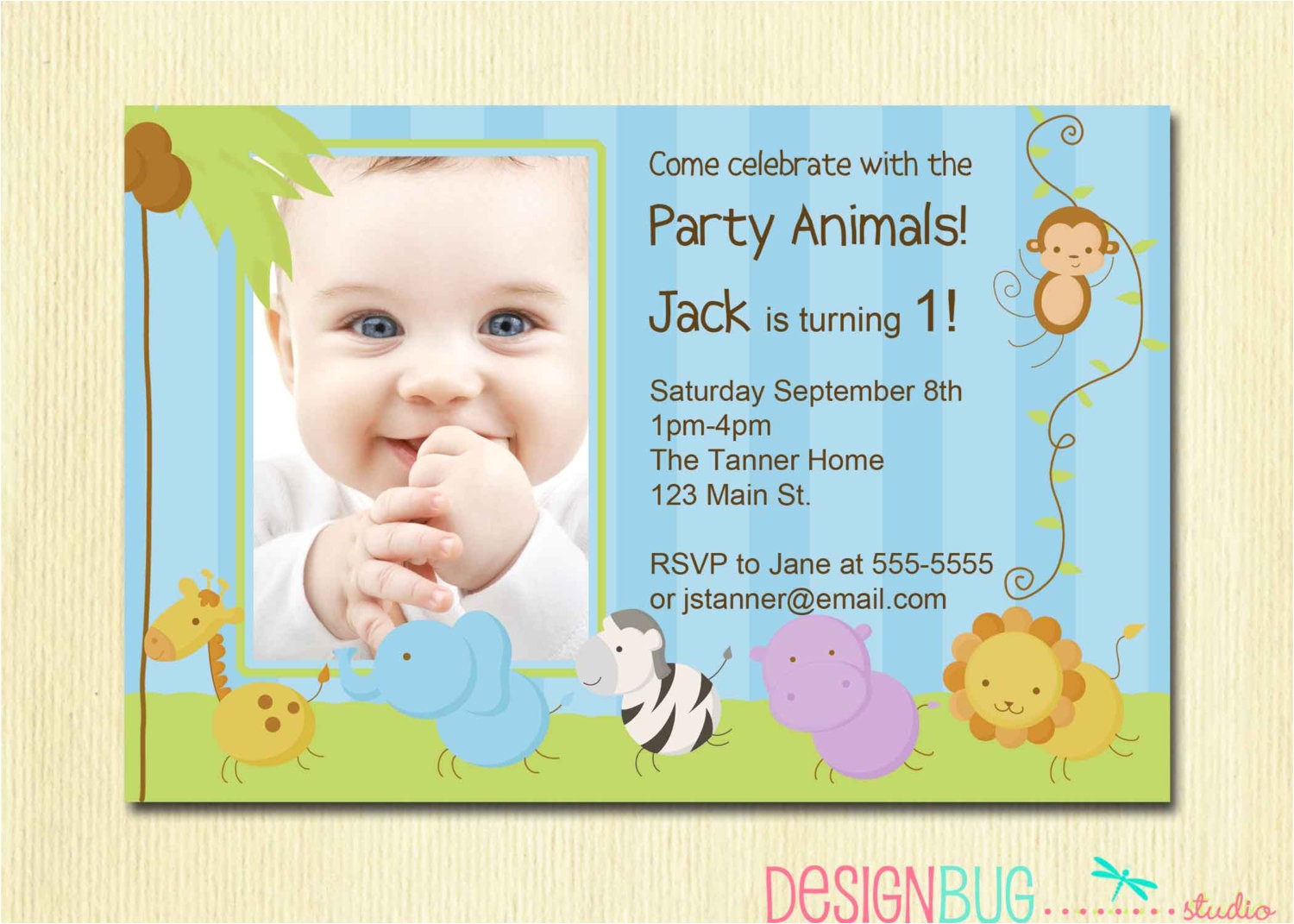 One Year Old Birthday Quotes for Invitations First Birthday Boy Invitation Baby Jungle Safari Party