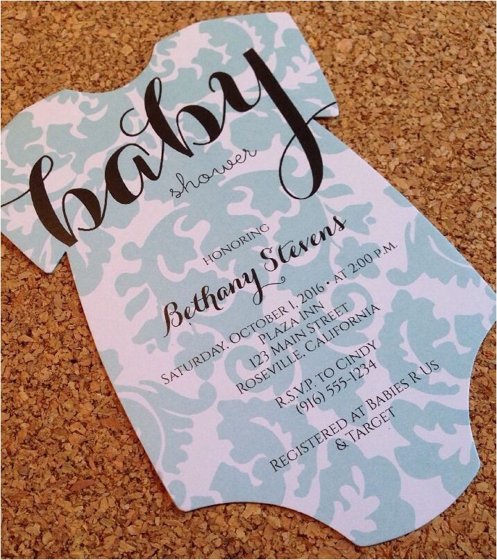 Onesies Baby Shower Invitations Baby Shower Invitation Esie with Damask Design Onesies Baby Shower Invitations Baby Shower Invitation Esie with Damask Design