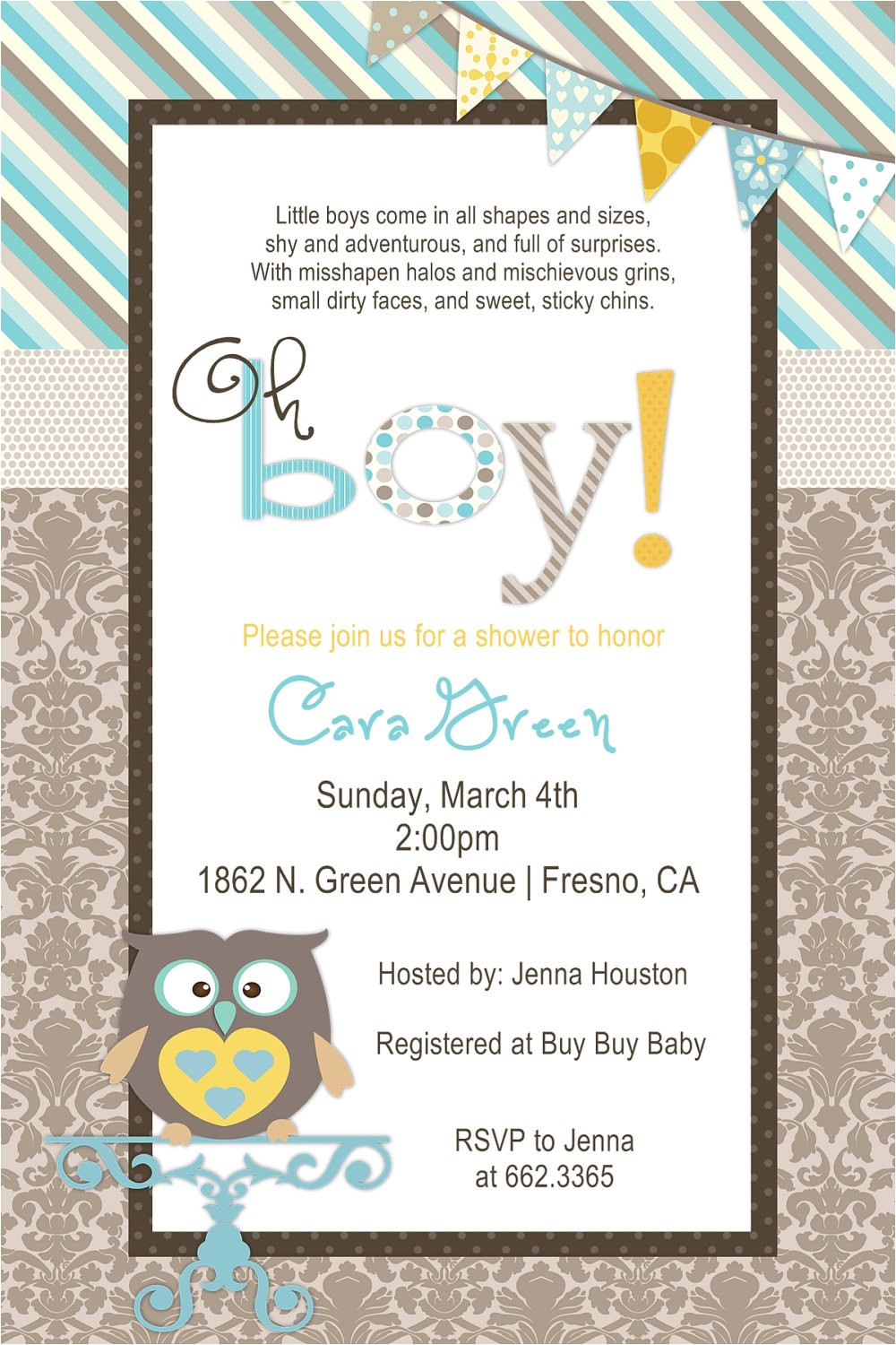Owl Baby Shower Invitations for Boy Baby Boy Owl Shower Invitation by Beenesprout On Etsy