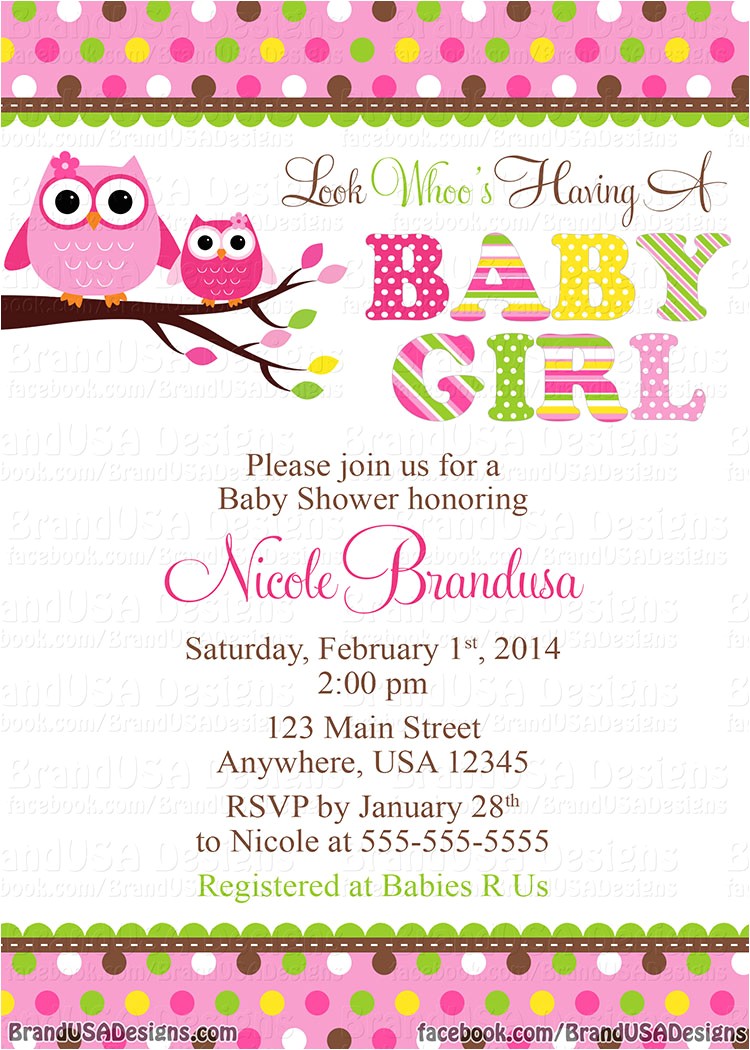 Owl Baby Shower Invitations for Girls Owl Baby Girl Shower Invitations