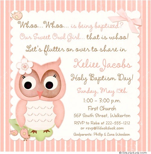 Owl Baptism Invitations Baby Owl Baptism Invitation Religious Cute Hoot Style