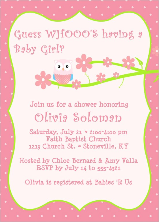 Owl Invites for Baby Shower Baby Shower Invitation Wording