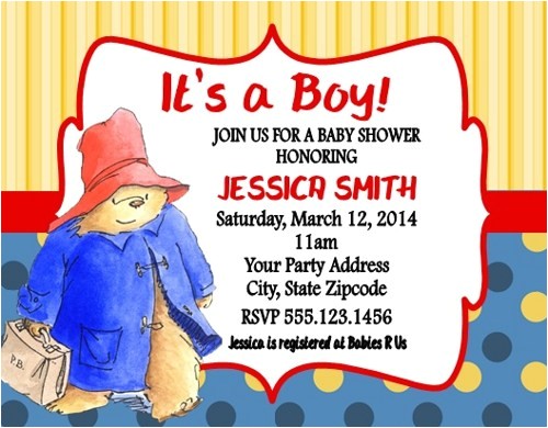 Paddington Bear Baby Shower Invitations Paddington Bear Baby Shower Birthday Party Invitations
