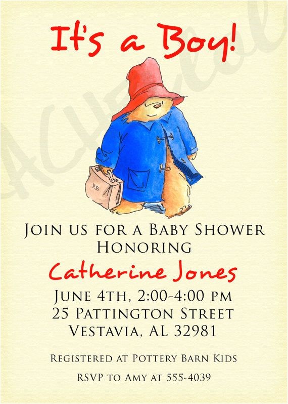Paddington Bear Baby Shower Invitations Paddington Bear Birthday Invitation or Baby Shower by