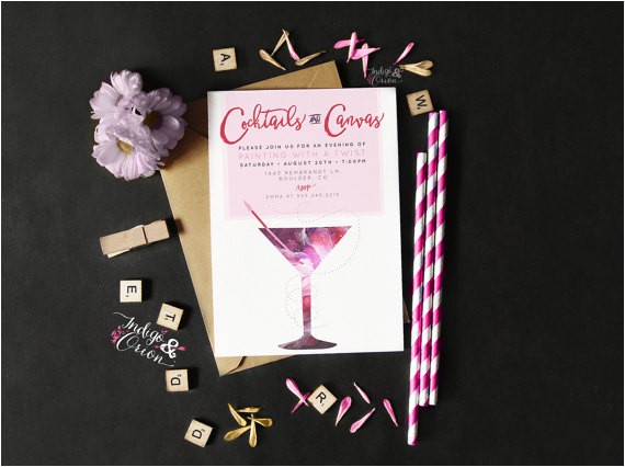 Painting with A Twist Birthday Party Invitations Cocktails and Canvas Painting Party Invitation by