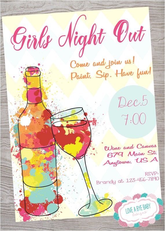 Painting with A Twist Birthday Party Invitations Girls Night Out Wine Canvas Paint Invitation Printable
