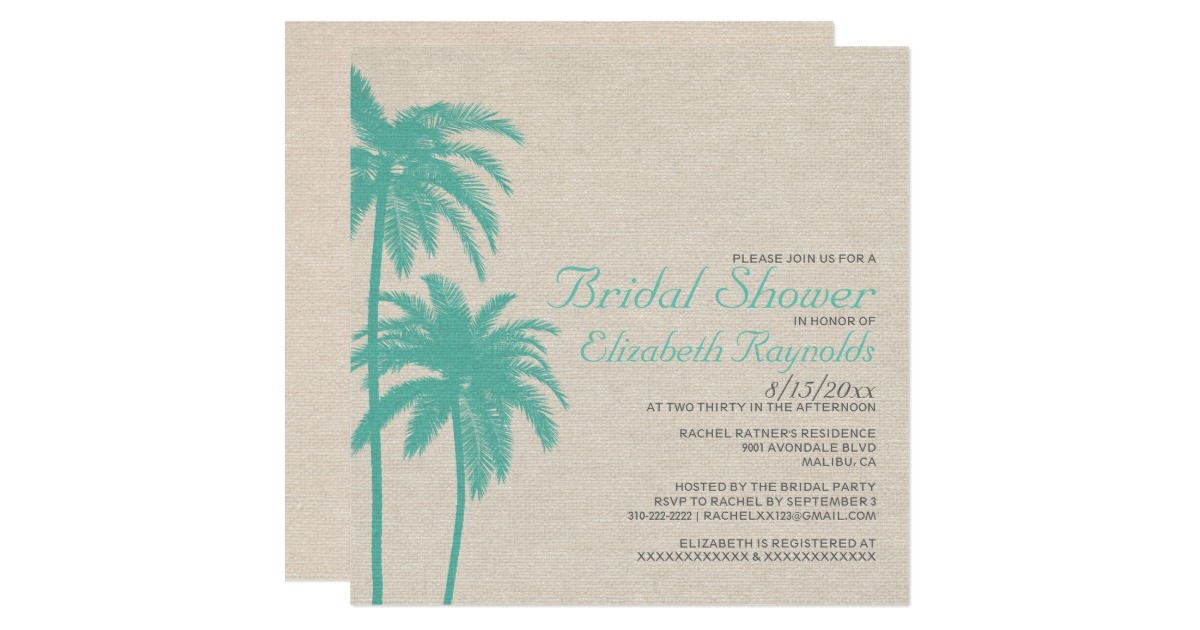 Palm Tree Bridal Shower Invitations Palm Tree Burlap Bridal Shower Invitations Zazzle