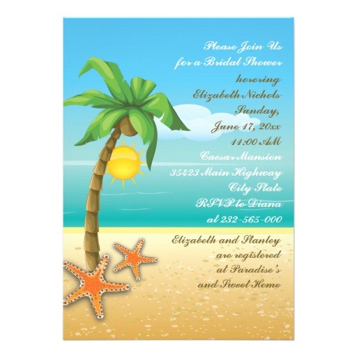 Palm Tree Bridal Shower Invitations Palm Tree Starfish Beach Wedding Bridal Shower 5×7 Paper