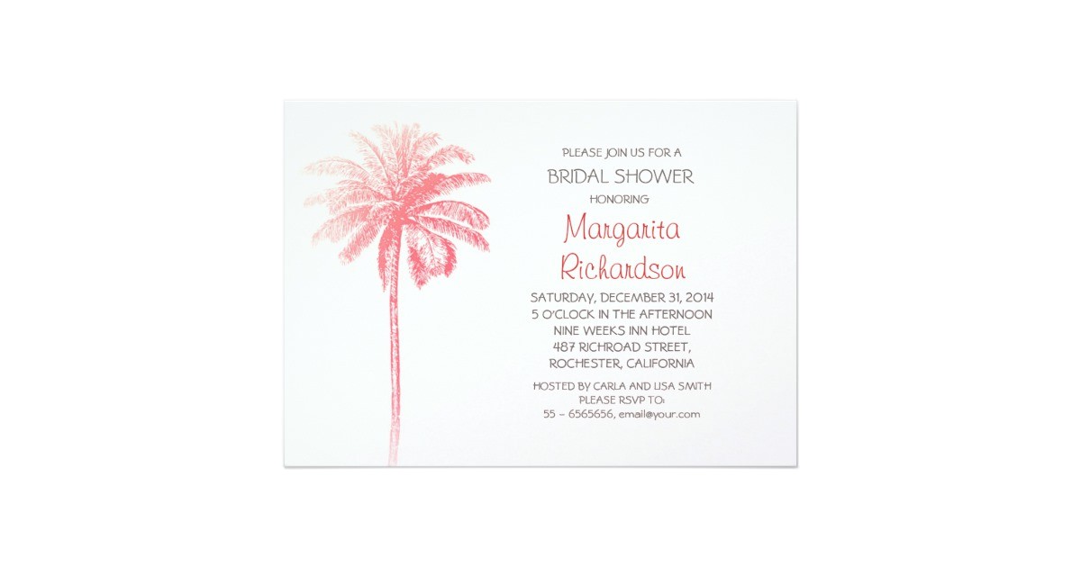 Palm Tree Bridal Shower Invitations Pink Palm Tree Beach Bridal Shower Invitations Zazzle