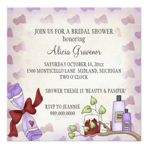 Pamper Baby Shower Invitations Bridal Shower Invitations Beauty & Pamper theme