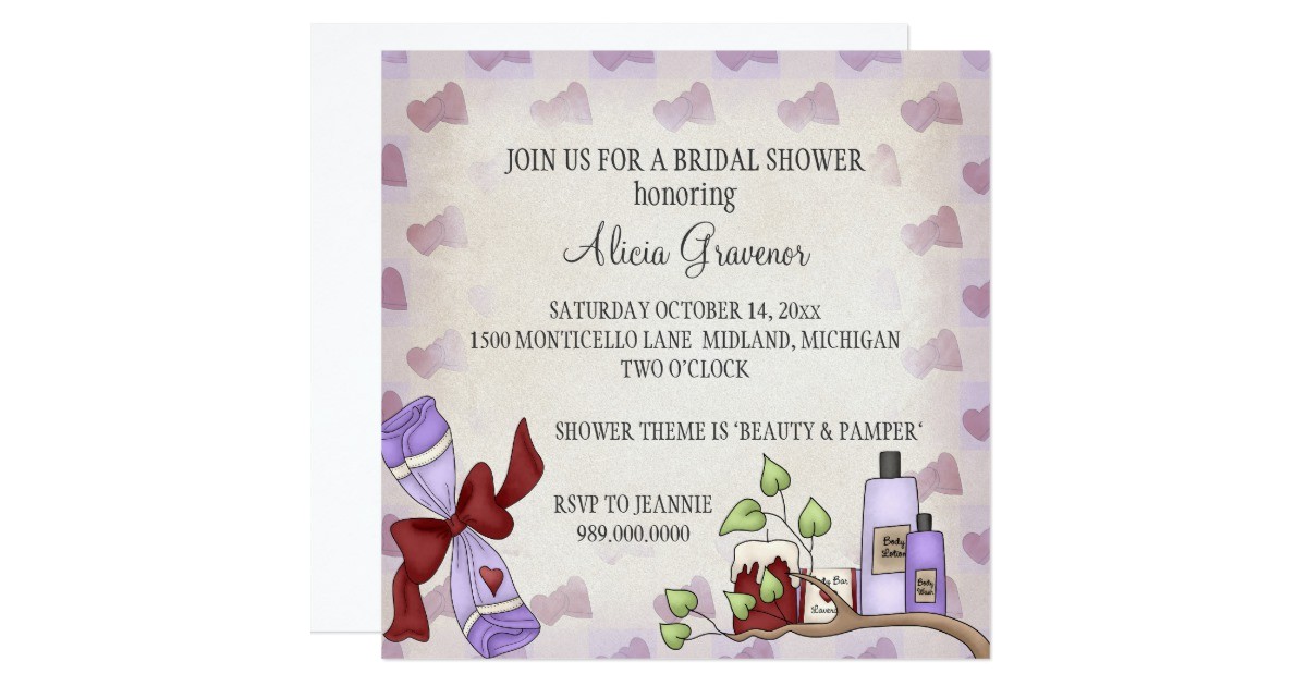 Pamper Baby Shower Invitations Bridal Shower Invitations Beauty & Pamper theme