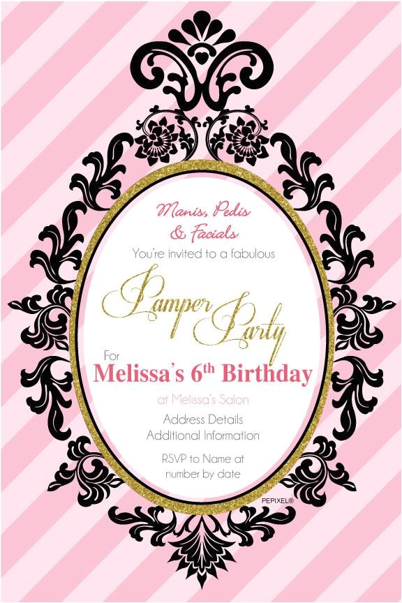 Pamper Party Invite Template Birthday Digital Printable Invitation Template Pamper