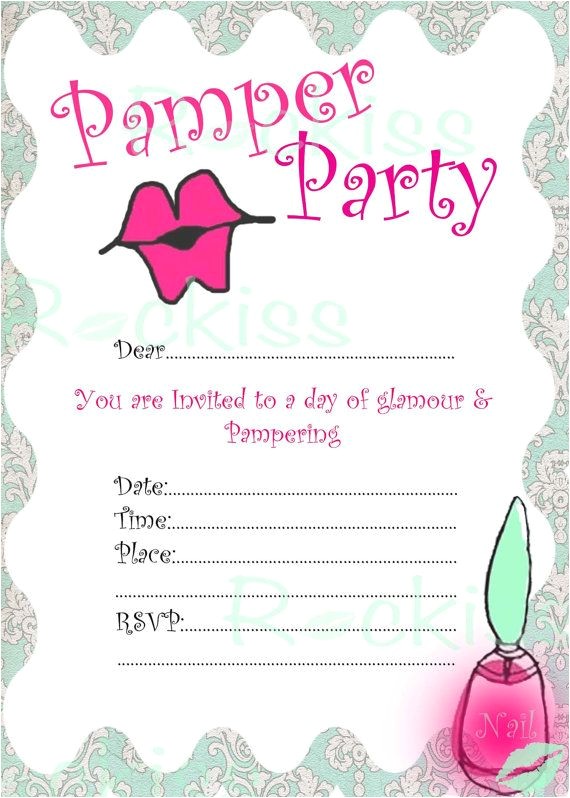 Pamper Party Invite Template Pamper Party Invitation Pamper Kisses Instant Download