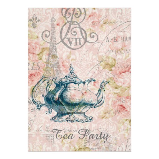 Paris Tea Party Invitation Teapot Paris Eiffel tower Vintage Tea Party 5×7 Paper