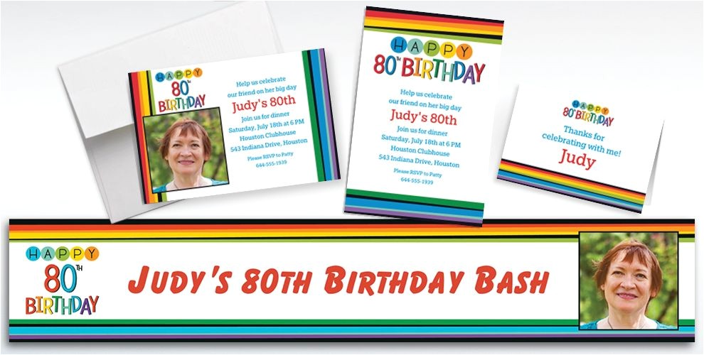 Party City 80th Birthday Invitations Custom Rainbow 80th Birthday Banners Invitations Thank