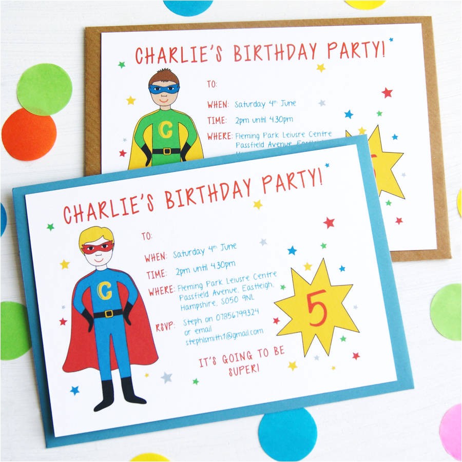 Party City Boy Birthday Invitations Superhero Personalised Birthday Party Invitations by