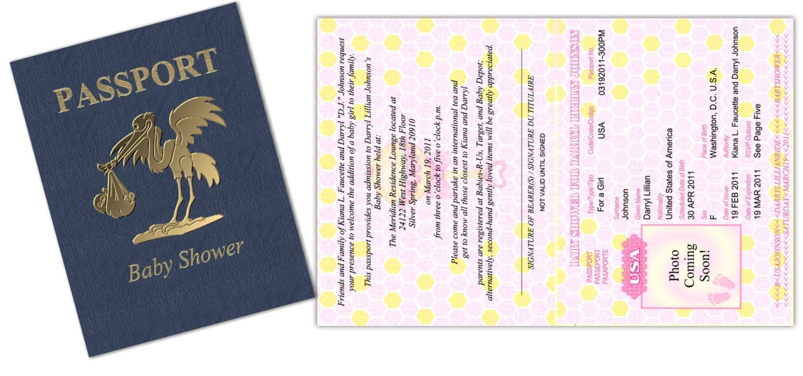 Passport Baby Shower Invitations Passport 28 Baby Shower or Birth Announcement Custom