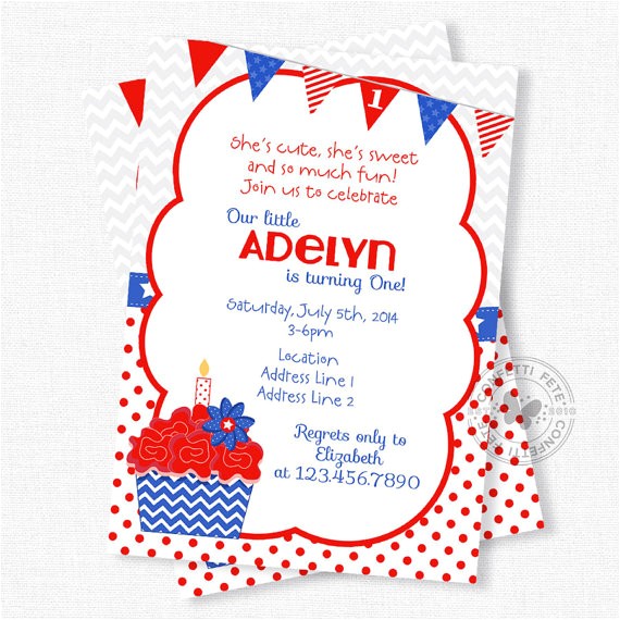 Patriotic Birthday Party Invitations Cupcake Birthday Invitation Patriotic Invitation Cupcake