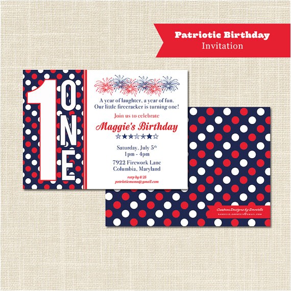 Patriotic Birthday Party Invitations Patriotic Birthday Invitation 1st Birthday Digital File or