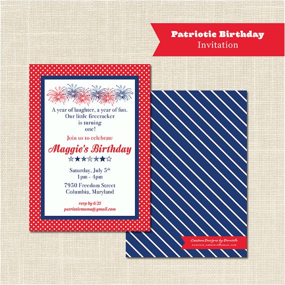 Patriotic Birthday Party Invitations Patriotic Birthday Invitation 1st Birthday Red White and