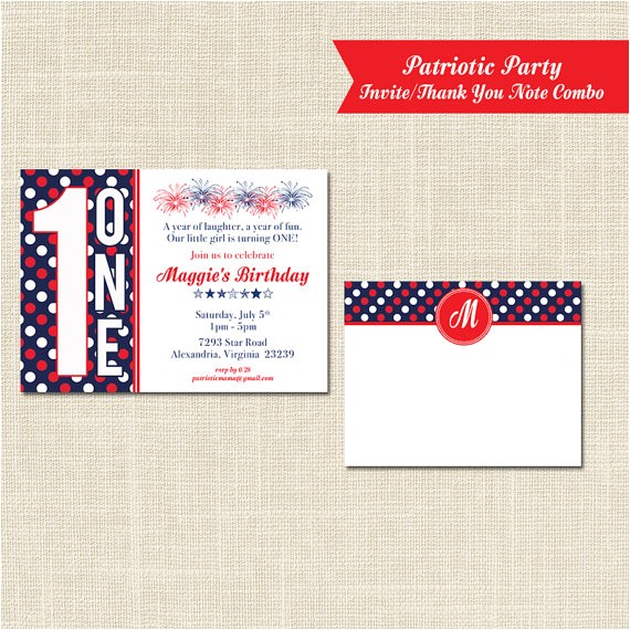 Patriotic Birthday Party Invitations Patriotic Birthday Invitation and Thank You Note Red White