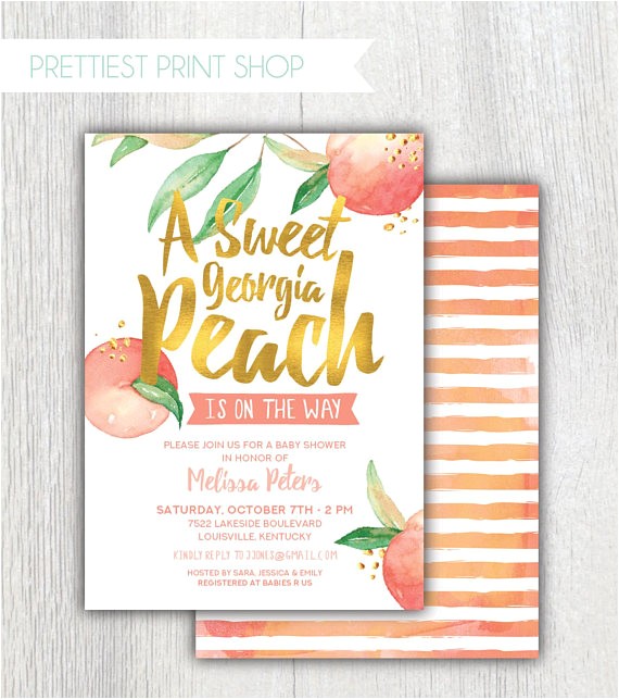 Peach and Gold Baby Shower Invitations Printable Georgia Peach Baby Shower Invitation Peach and