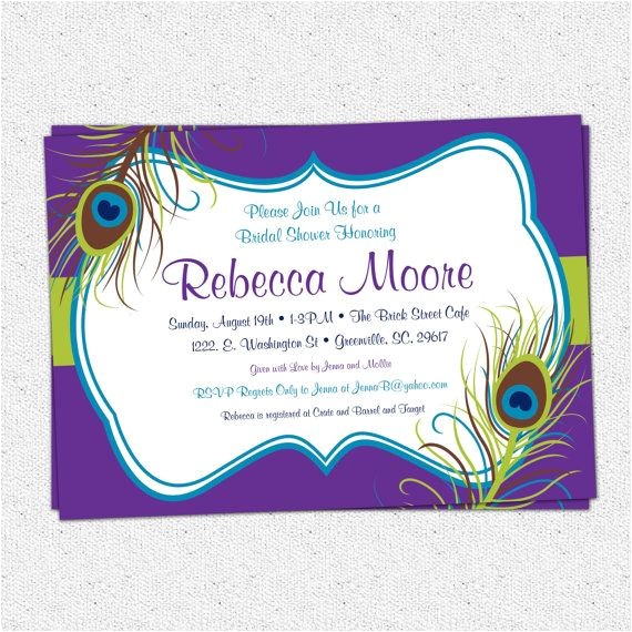 Peacock Bridal Shower Invitations Etsy Peacock Feather Invitation Printable Bridal Shower Baby