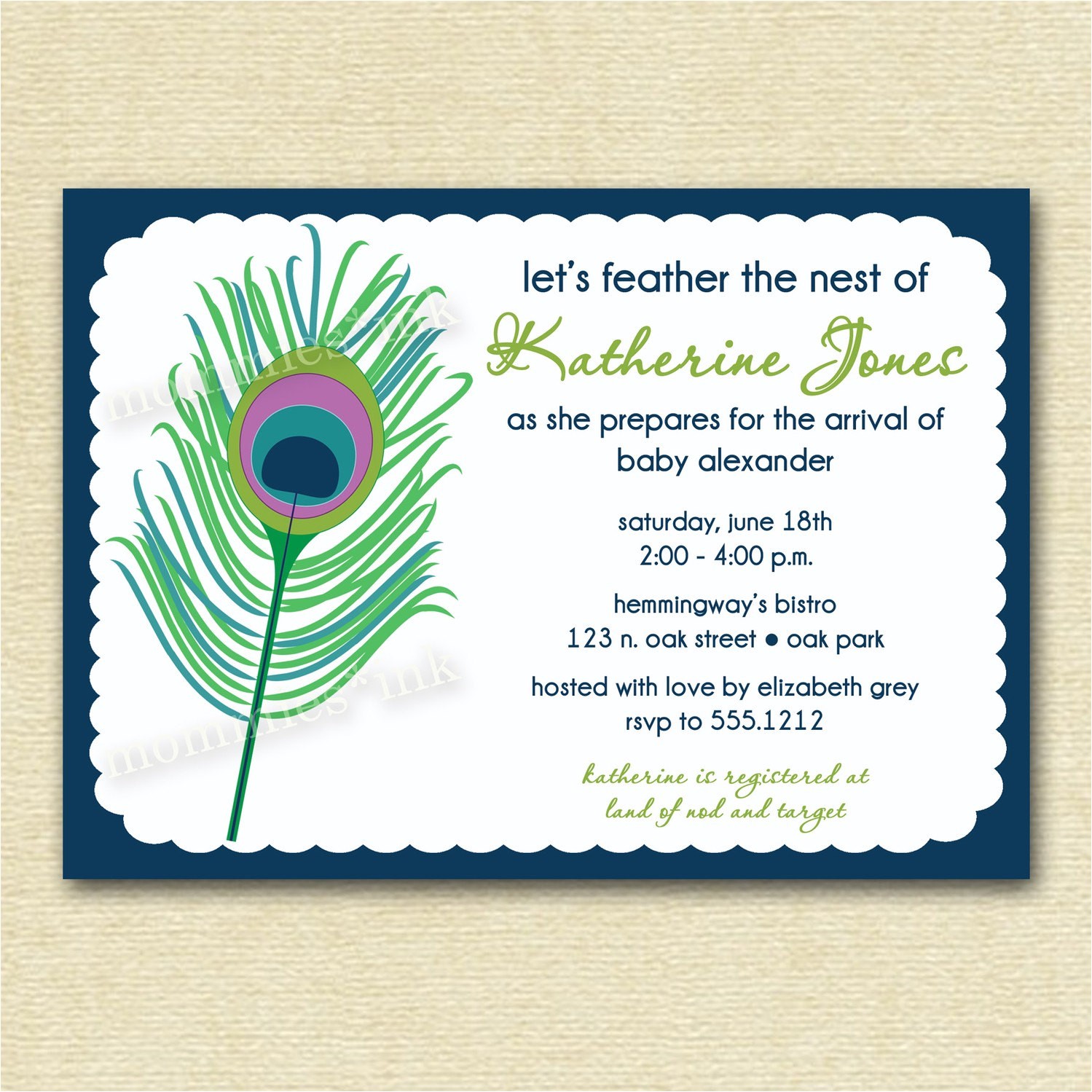 Peacock Bridal Shower Invitations Etsy Proud Peacock Feather Baby or Bridal Shower by Mommiesink