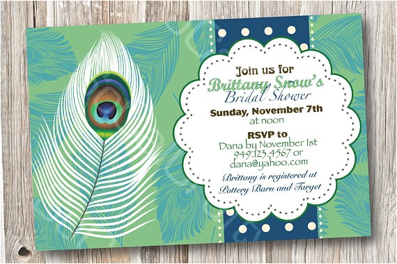 Peacock themed Bridal Shower Invitations Lovely Peacock Feather theme Bridal Shower by socalcrafty