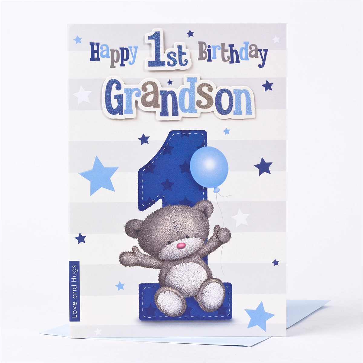 Personalised 1st Birthday Cards for Grandson Hugs 1st Birthday Card Grandson Only 1 49