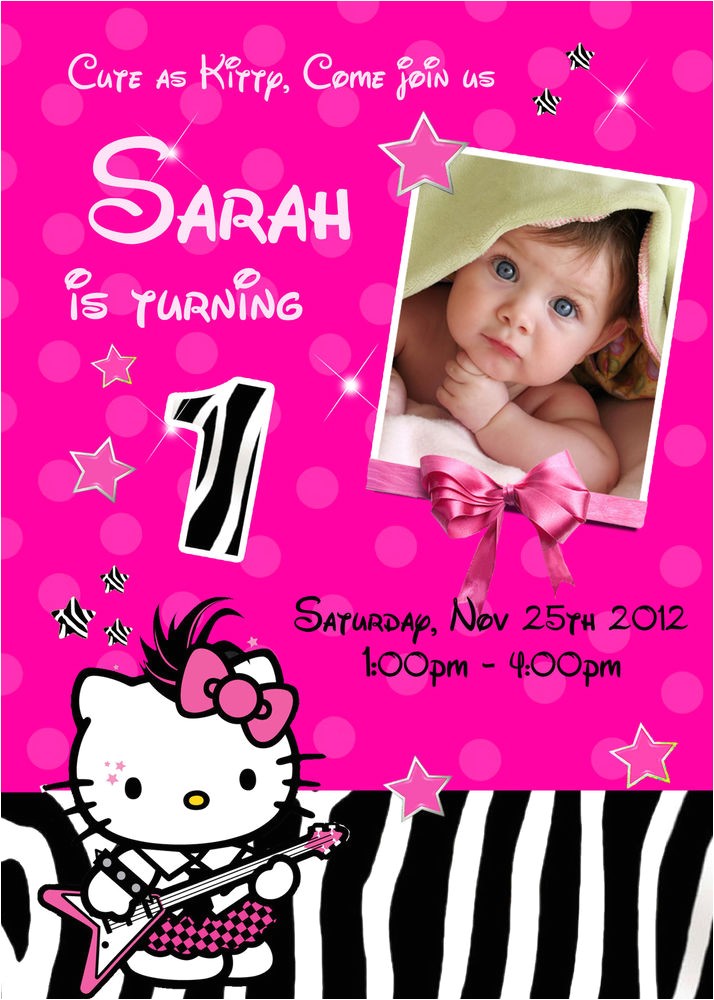 Personalised 1st Birthday Invitations Ebay Hello Kitty Zebra Personalized Birthday Invitation