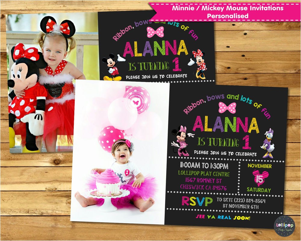 Personalised 1st Birthday Invitations Ebay Minnie Mouse Mickey Personalised Invitations Invite 1st