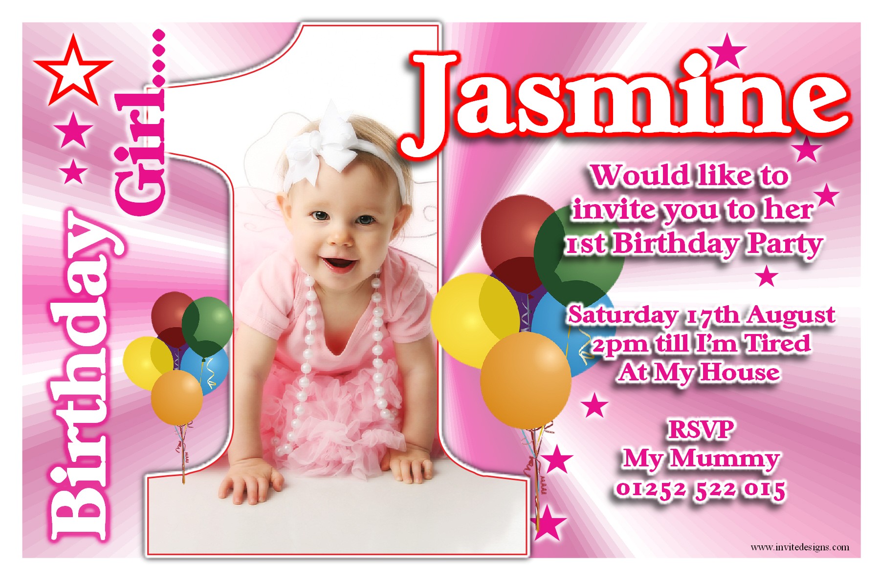 Personalised 1st Birthday Invitations Girl Uk Personalised Girls First 1st Birthday Party Anouk