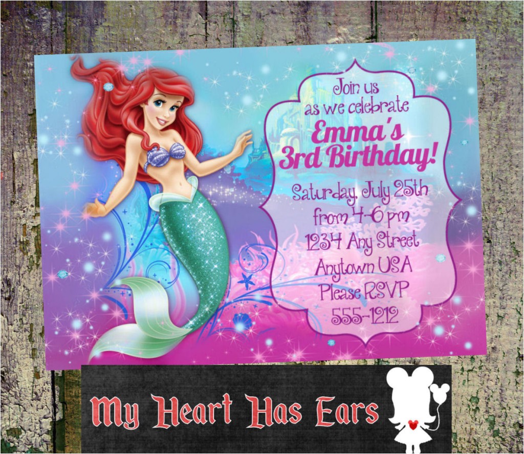 Personalized Ariel Birthday Invitations Diy Printable Ariel the Little Mermaid Birthday Custom