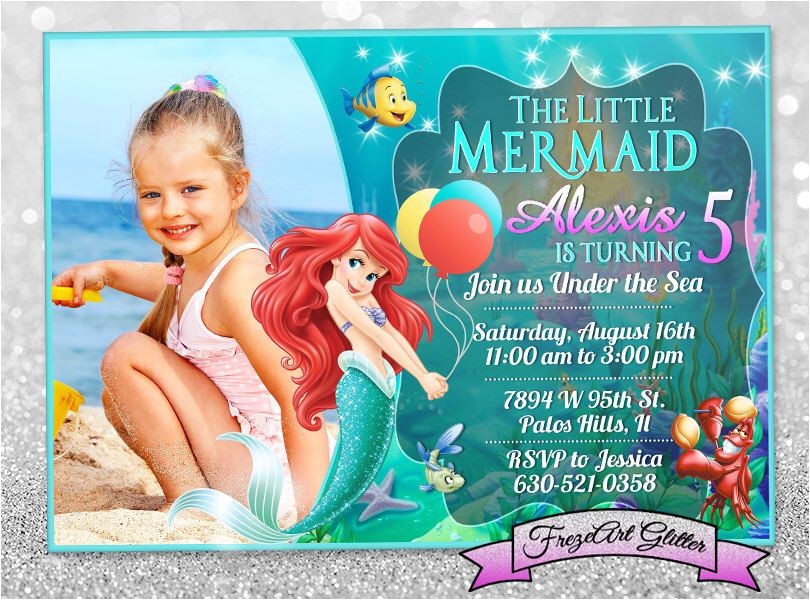 Personalized Ariel Birthday Invitations Little Mermaid Ariel Birthday Invitation Card Invite