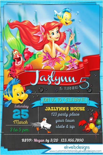 Personalized Ariel Birthday Invitations the Little Mermaid Birthday Invitations Custom