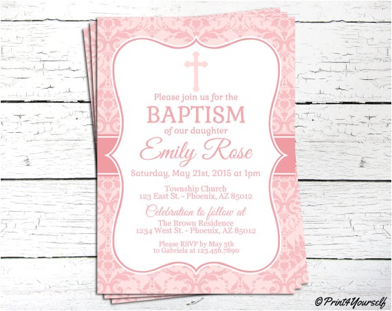 Personalized Baptism Invitation Free Christening Invite Personalized Printable Pink Baby