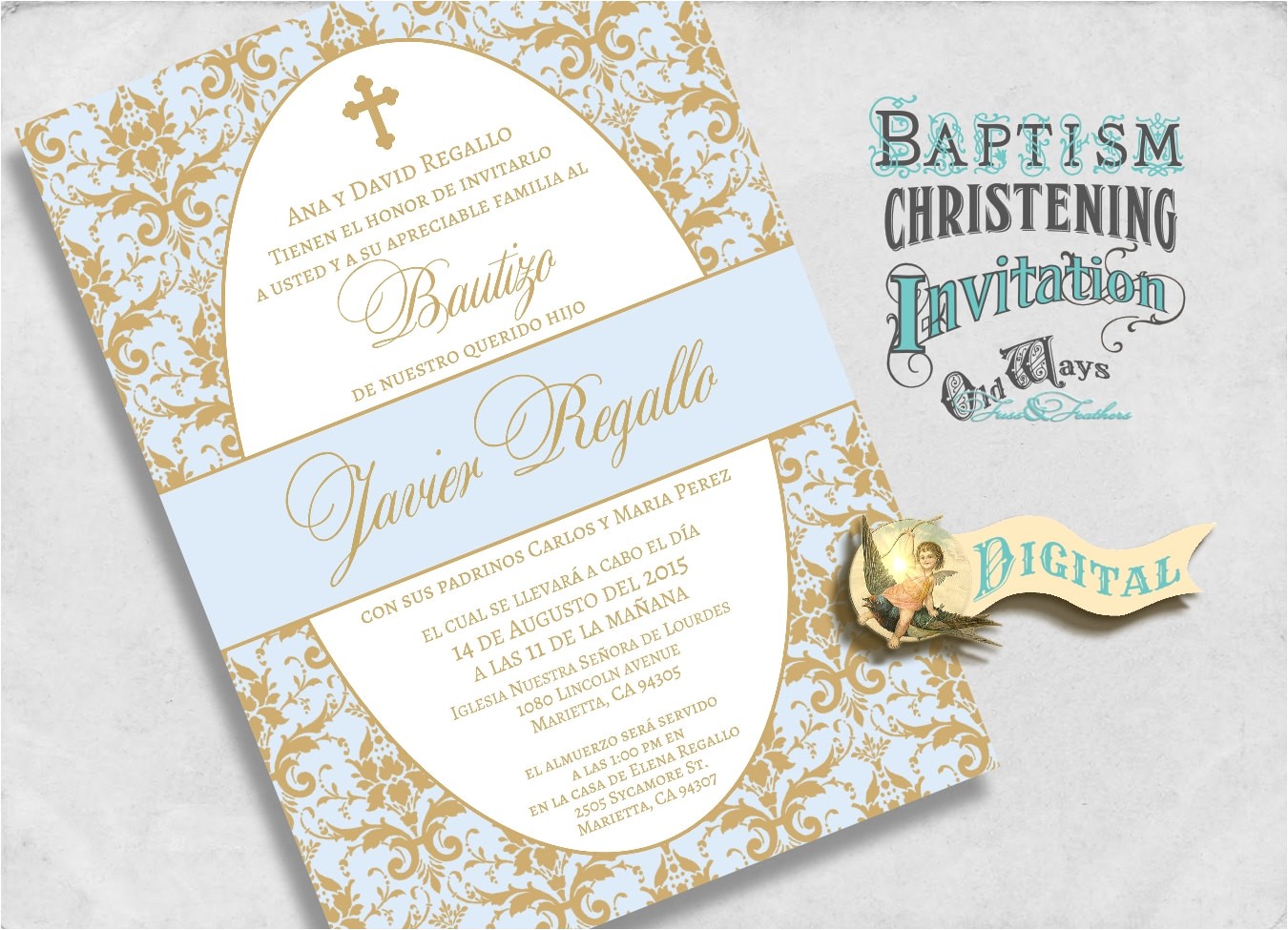 Personalized Baptism Invitations In Spanish Elegant Spanish Baptism Invitations Blue and Gold Baby Boy