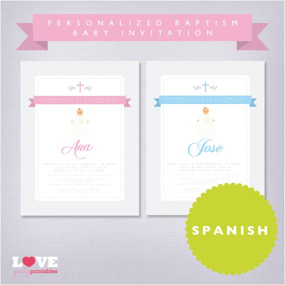Personalized Baptism Invitations In Spanish Spanish Personalized Baptism Printable by Lovepartyprintables