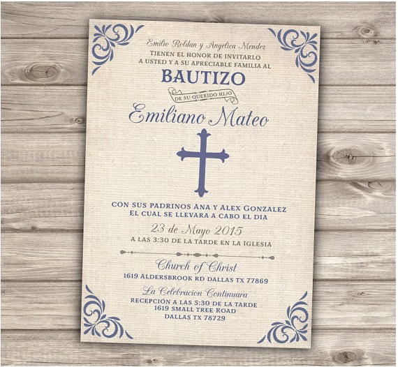 Personalized Baptism Invitations In Spanish Spanish Printable Baptism Christening Invitations Burlap