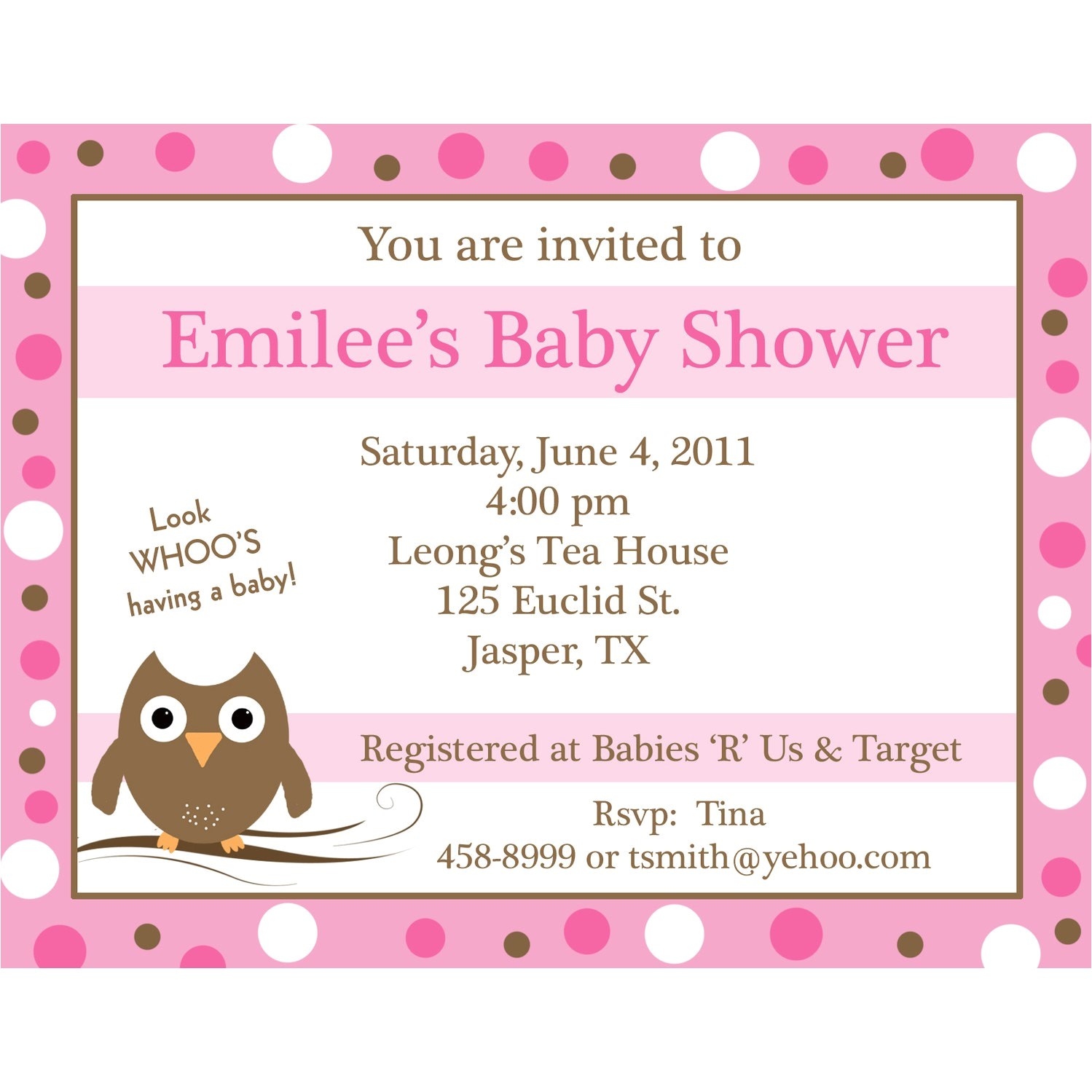Personalized Photo Baby Shower Invitations 20 Personalized Baby Shower Invitations Pink Baby Owl